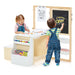 Kids Art Easel Table and Bench Set with Bookshelf in White - Little and Giant Explorers Costway