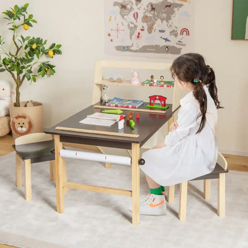 Kids Art Table and Chairs Set | 2-Tier Storage with Paper Roll System - Little and Giant Explorers Costway