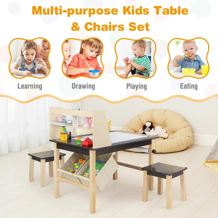 Kids Art Table and Chairs Set | 2-Tier Storage with Paper Roll System - Little and Giant Explorers Costway