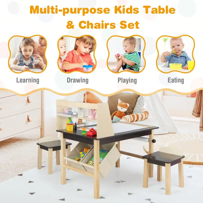 Kids Art Table and Chairs Set | 2-Tier Storage with Paper Roll System - Little and Giant Explorers Costway