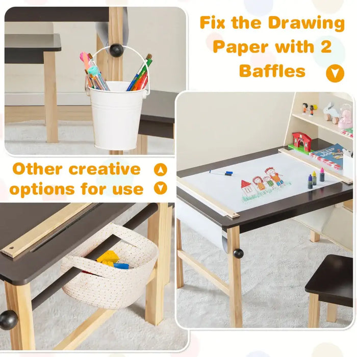 Kids Art Table and Chairs Set | 2-Tier Storage with Paper Roll System - Little and Giant Explorers Costway