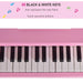 Close-up of pink kids' piano with 30 black and white touch sensitive keys