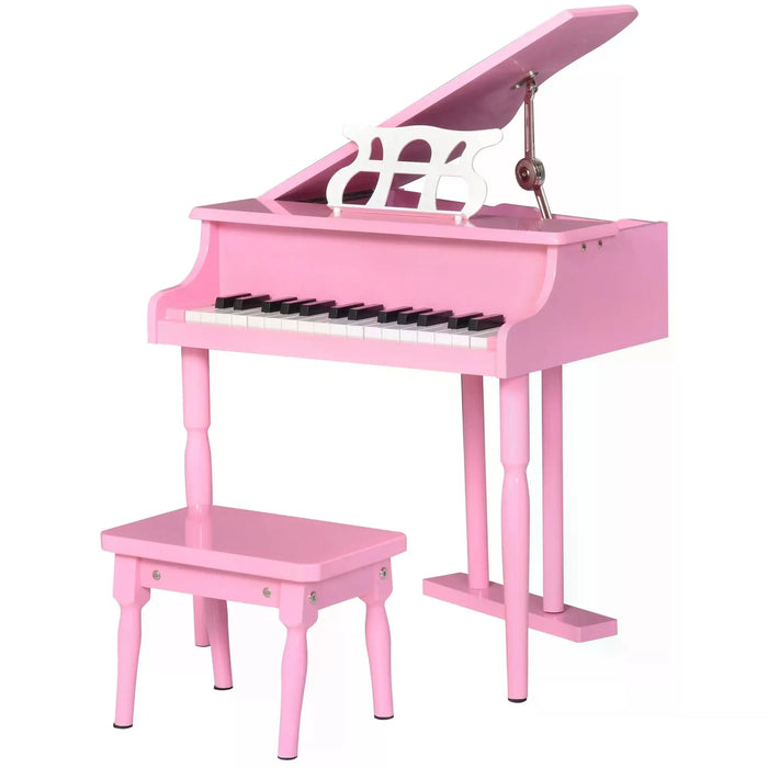 Kids pink miniature grand piano with 30 keys and matching bench