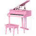Kids pink miniature grand piano with 30 keys and matching bench