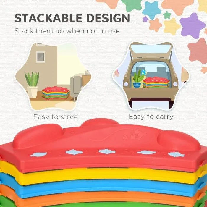 Kids balance beam set, modular 6-piece stackable design, easy to store and carry.