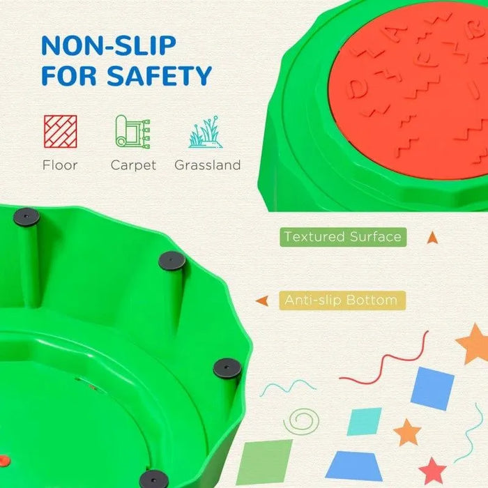 Green kids balance beam with non-slip textured surface and anti-slip bottom for safety on floor, carpet, and grassland.