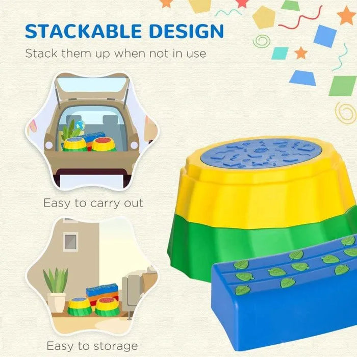Stackable kids balance beams and stepping stones set with textured surface, easy to store and carry.