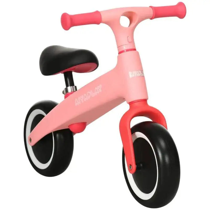 Pink kids balance bike with adjustable seat and EVA tires, suitable for ages 1-5