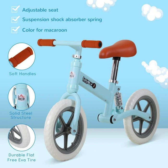 Balance Bike with Adjustable Seat and Shock Absorber in Blue - Little and Giant Explorers HOMCOM