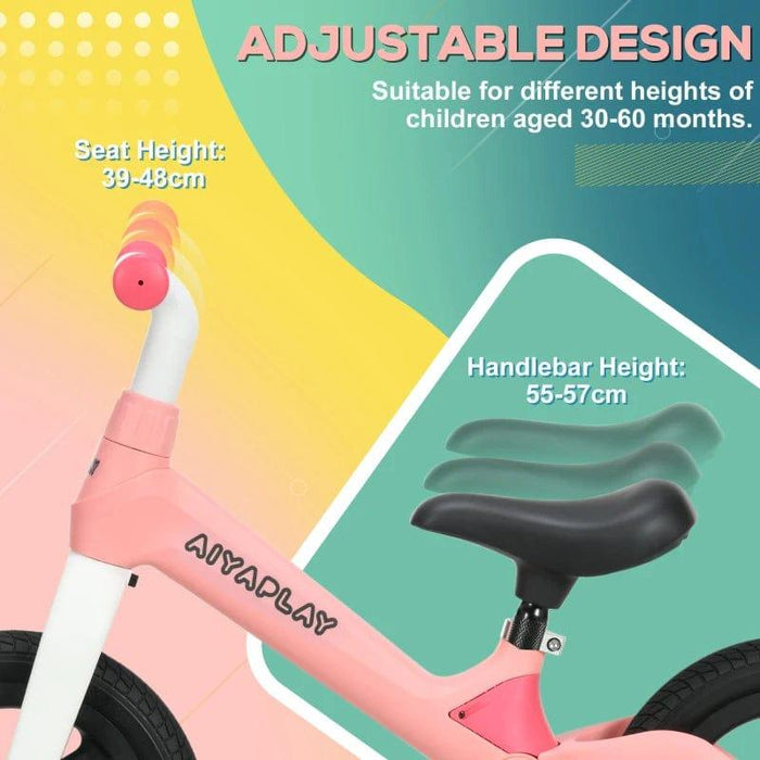 Balance Bike with Adjustable Seat, Handlebar and PU Wheels in Pink - Little and Giant Explorers AIYAPLAY