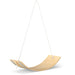 Wooden swing with a curved design on a white background