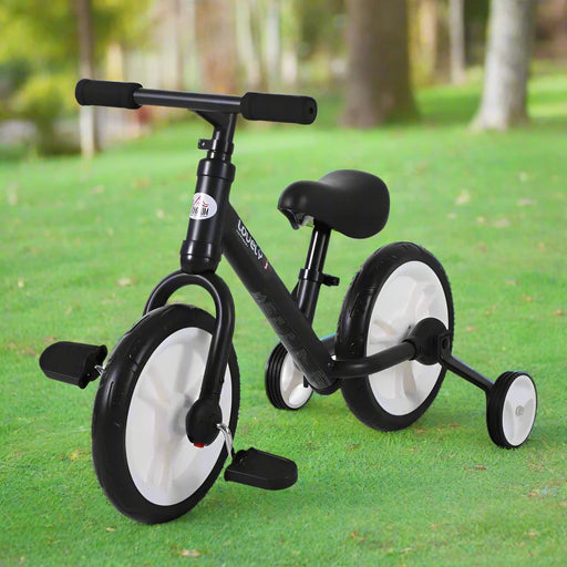 Balance Training Bike with Removable Stabilisers in Black - Little and Giant Explorers HOMCOM