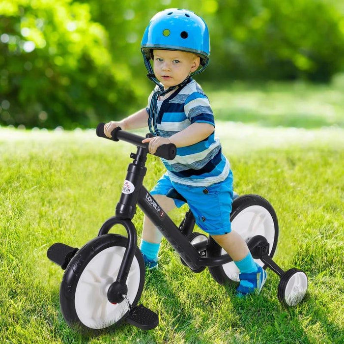 Balance Training Bike with Removable Stabilisers in Black - Little and Giant Explorers HOMCOM