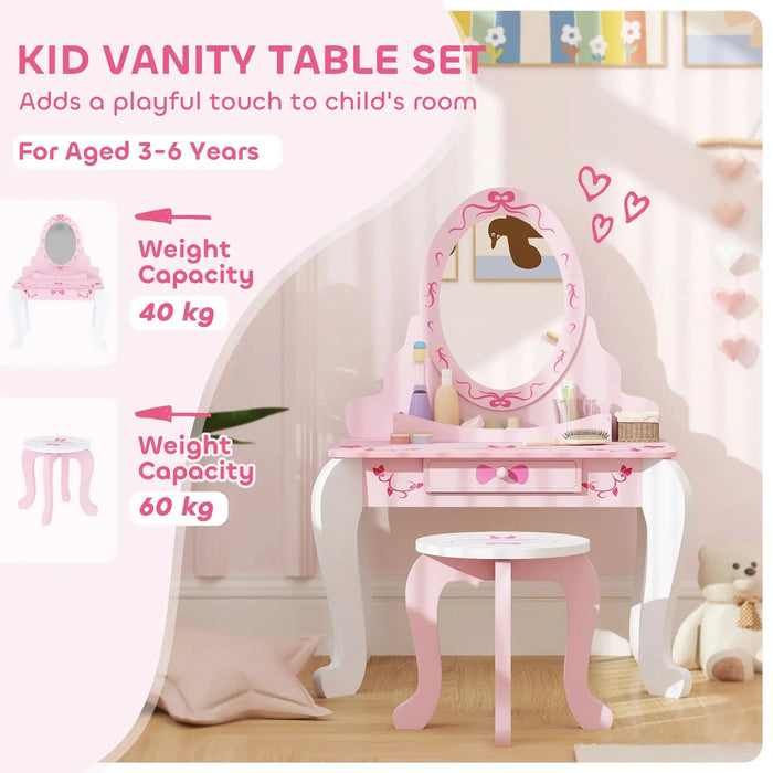 Kids Ballet Theme Vanity Table with Stool and Mirror - Little and Giant Explorers AIYAPLAY