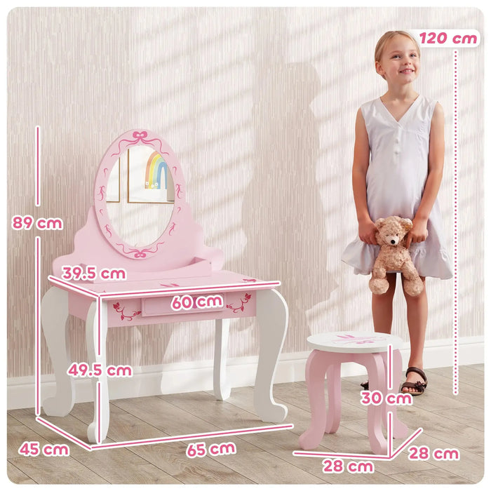 Kids Ballet Theme Vanity Table with Stool and Mirror - Little and Giant Explorers AIYAPLAY