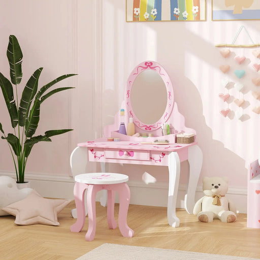 Kids Ballet Theme Vanity Table with Stool and Mirror - Little and Giant Explorers AIYAPLAY