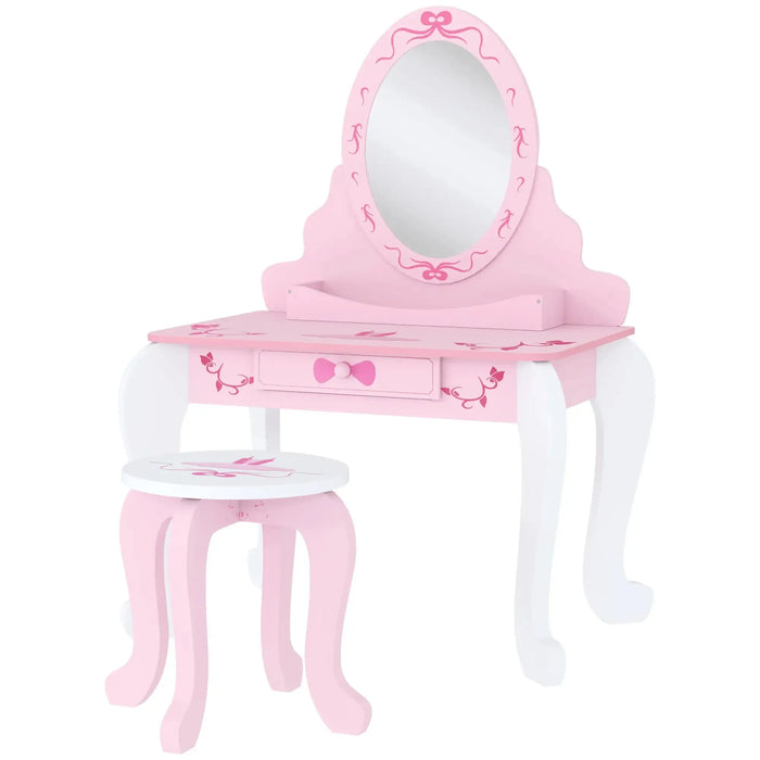 Kids Ballet Theme Vanity Table with Stool and Mirror - Little and Giant Explorers AIYAPLAY