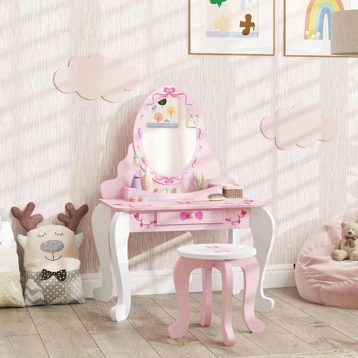 Kids Ballet Theme Vanity Table with Stool and Mirror - Little and Giant Explorers AIYAPLAY