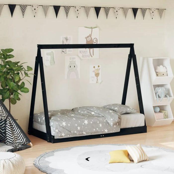 Kids Bed Frame Black and Solid Wood Pine (70 x 140cm) - Little and Giant Explorers vidaXL