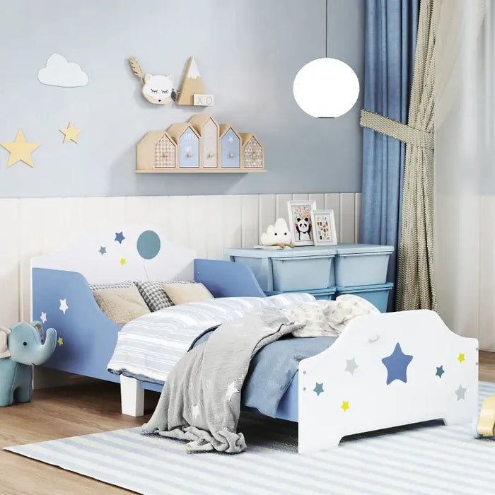 Kids Bed Frame – Blue and White | Stars, Balloon and ‘Sweet Hugs’ Backboard HOMCOM - Little and Giant Explorers HOMCOM