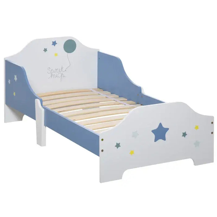 Kids Bed Frame – Blue and White | Stars, Balloon and ‘Sweet Hugs’ Backboard HOMCOM - Little and Giant Explorers HOMCOM