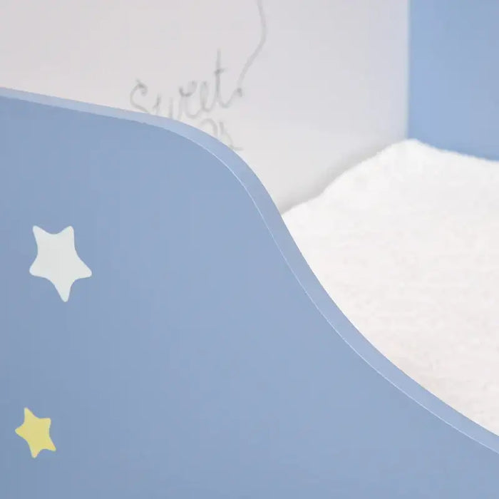 Kids Bed Frame – Blue and White | Stars, Balloon and ‘Sweet Hugs’ Backboard HOMCOM - Little and Giant Explorers HOMCOM