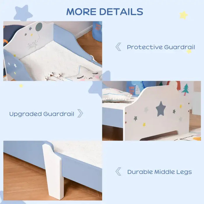 Kids Bed Frame – Blue and White | Stars, Balloon and ‘Sweet Hugs’ Backboard HOMCOM - Little and Giant Explorers HOMCOM