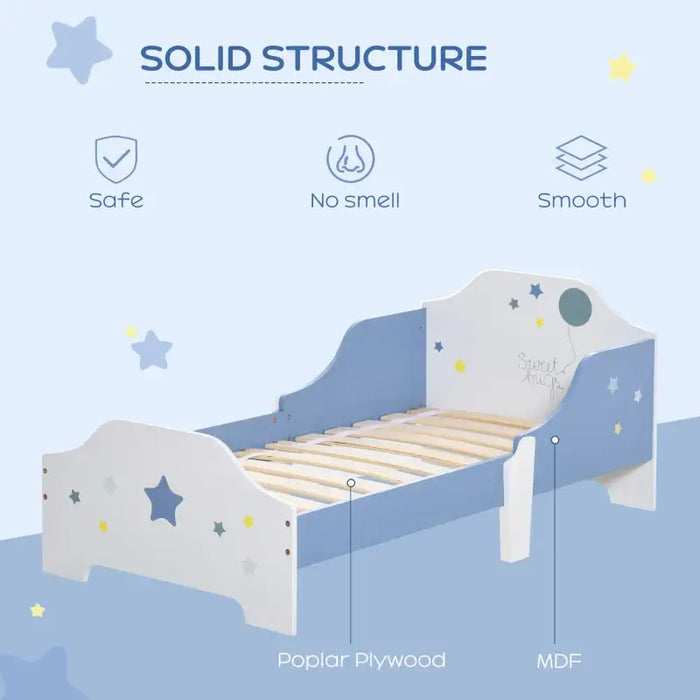 Kids Bed Frame – Blue and White | Stars, Balloon and ‘Sweet Hugs’ Backboard HOMCOM - Little and Giant Explorers HOMCOM