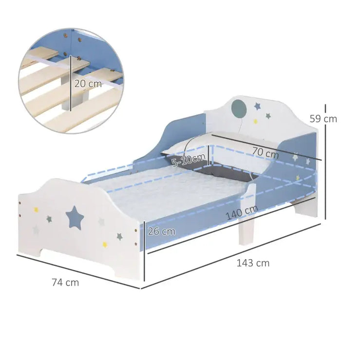 Kids Bed Frame – Blue and White | Stars, Balloon and ‘Sweet Hugs’ Backboard HOMCOM - Little and Giant Explorers HOMCOM