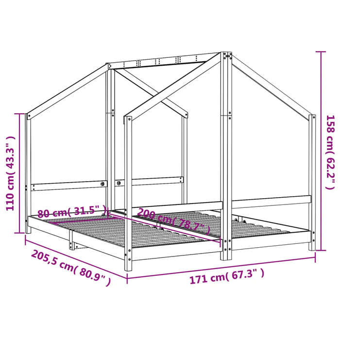 Kids Bed Frame in Black and Solid Wood Pine 2x(80 x 200cm) - Little and Giant Explorers vidaXL