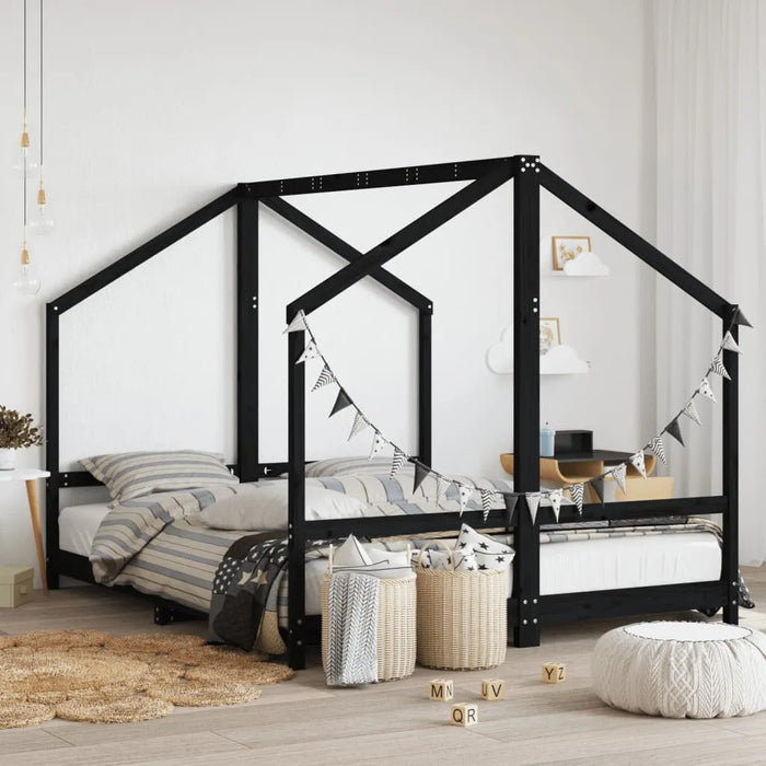 Kids Bed Frame in Black and Solid Wood Pine 2x(80 x 200cm) - Little and Giant Explorers vidaXL