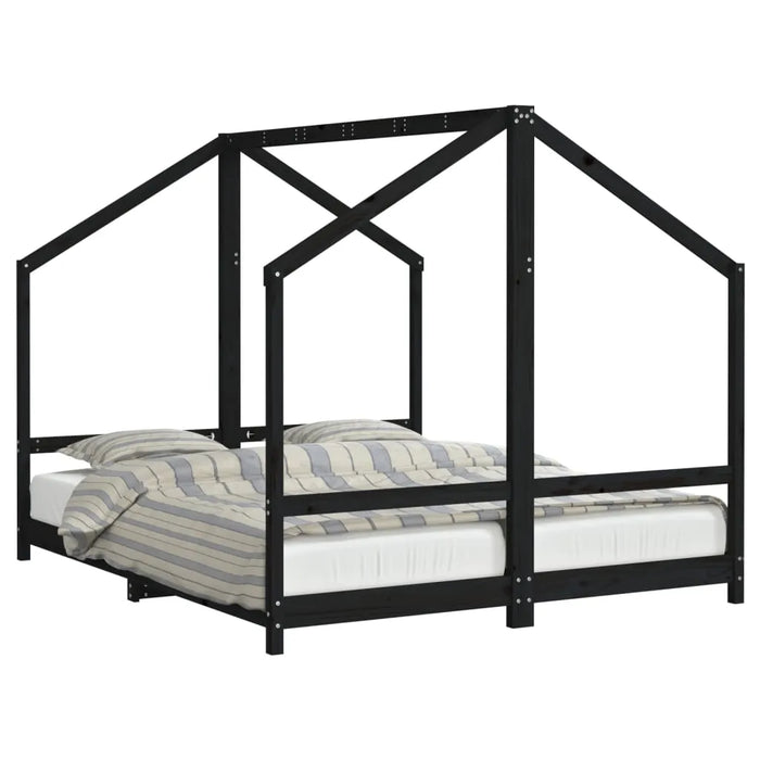 Kids Bed Frame in Black and Solid Wood Pine 2x(80 x 200cm) - Little and Giant Explorers vidaXL