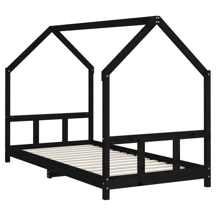 Kids Bed Frame in Black and Solid Wood Pine (90 x 190cm) - Little and Giant Explorers vidaXL