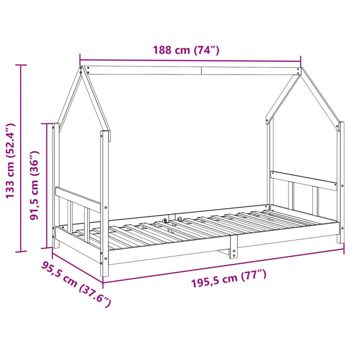 Kids Bed Frame in Wax Brown and Solid Wood Pine (90 x 190cm) - Little and Giant Explorers vidaXL