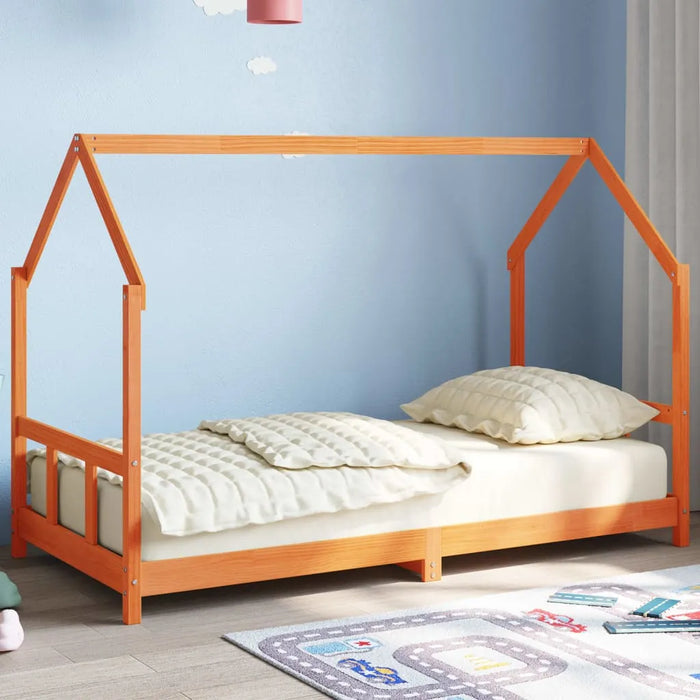 Kids Bed Frame in Wax Brown and Solid Wood Pine (90 x 190cm) - Little and Giant Explorers vidaXL