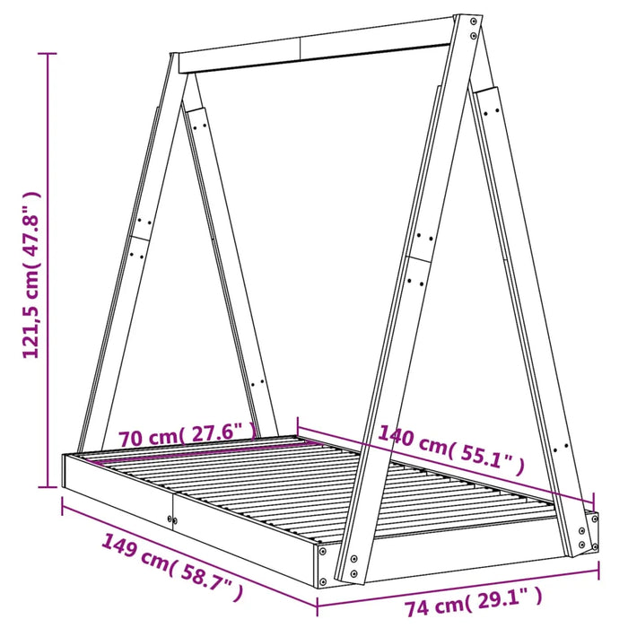 Kids Bed Frame in White and Solid Wood Pine (70 x 140cm) - Little and Giant Explorers vidaXL