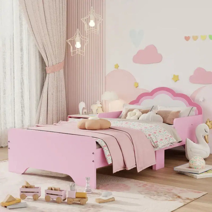 Kids Bed Frame – Pink Cloud-Design | Side Rails and Low-to-Ground Safety ZONEKIZ - Little and Giant Explorers ZONEKIZ