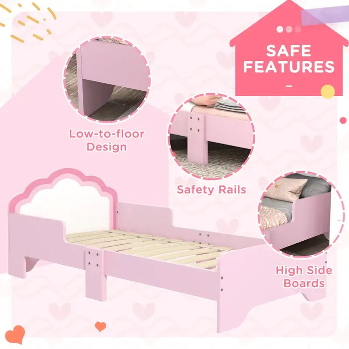 Kids Bed Frame – Pink Cloud-Design | Side Rails and Low-to-Ground Safety ZONEKIZ - Little and Giant Explorers ZONEKIZ