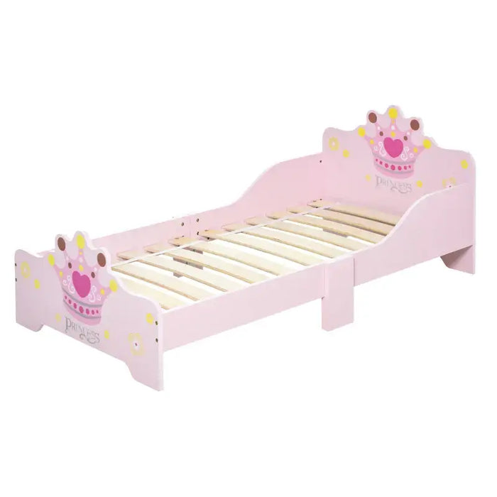 Kids Bed Frame – Princess Pink Design | Poplar Wood with Crown and Flower Print HOMCOM - Little and Giant Explorers HOMCOM