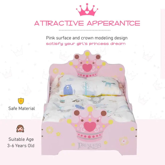 Kids Bed Frame – Princess Pink Design | Poplar Wood with Crown and Flower Print HOMCOM - Little and Giant Explorers HOMCOM