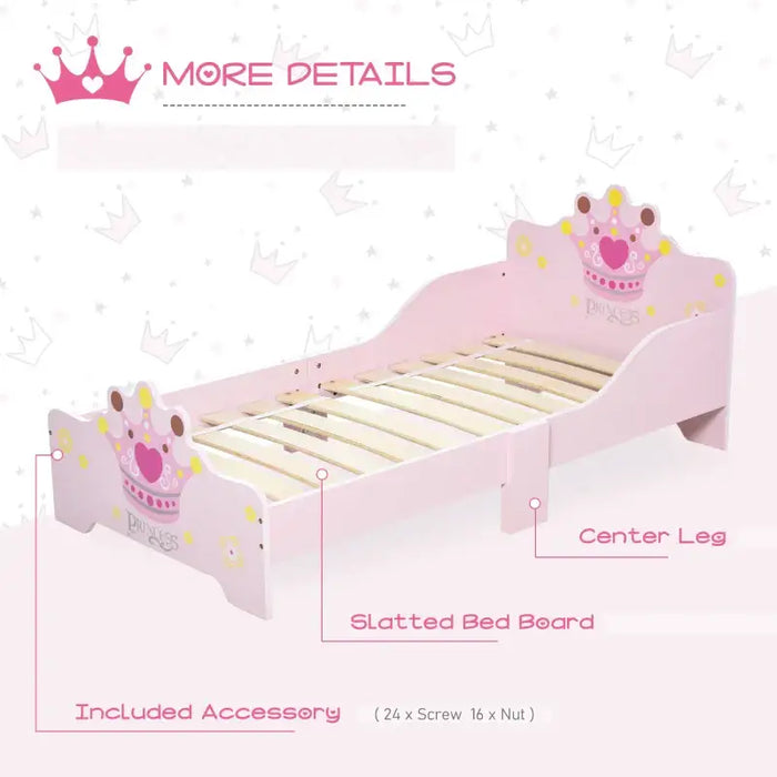 Kids Bed Frame – Princess Pink Design | Poplar Wood with Crown and Flower Print HOMCOM - Little and Giant Explorers HOMCOM