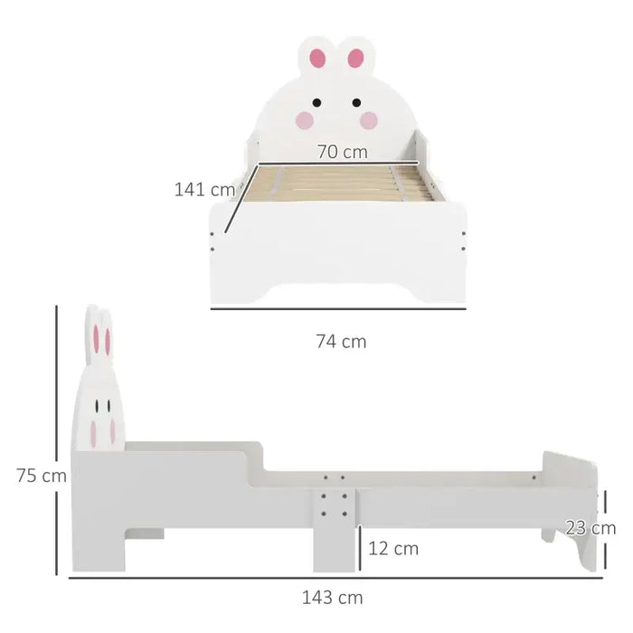Kids Bed Frame – White Bunny-Design | Board with Side Rails ZONEKIZ - Little and Giant Explorers ZONEKIZ