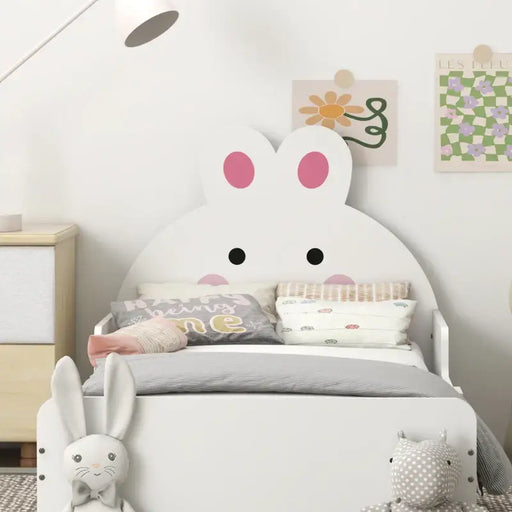Kids Bed Frame – White Bunny-Design | Board with Side Rails ZONEKIZ - Little and Giant Explorers ZONEKIZ