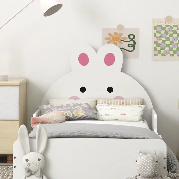 Kids Bed Frame – White Bunny-Design | Board with Side Rails ZONEKIZ - Little and Giant Explorers ZONEKIZ