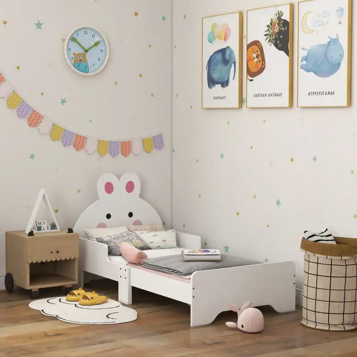 Kids Bed Frame – White Bunny-Design | Board with Side Rails ZONEKIZ - Little and Giant Explorers ZONEKIZ