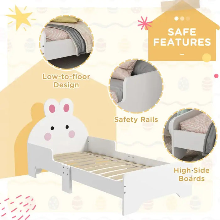 Kids Bed Frame – White Bunny-Design | Board with Side Rails ZONEKIZ - Little and Giant Explorers ZONEKIZ