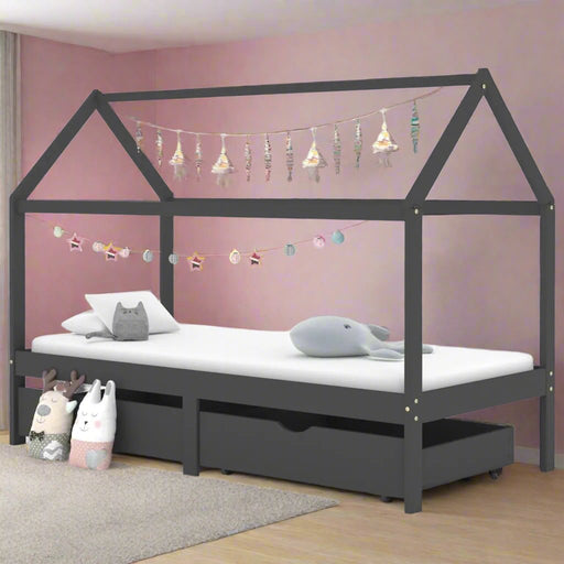 Kids Bed Frame with Drawers in Dark Grey and Solid Pine Wood (90 x 200cm) - Little and Giant Explorers vidaXL