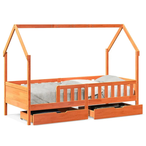 Kids Bed Frame with Drawers in Wax Brown and Solid Wood (80 x 200cm) - Little and Giant Explorers vidaXL