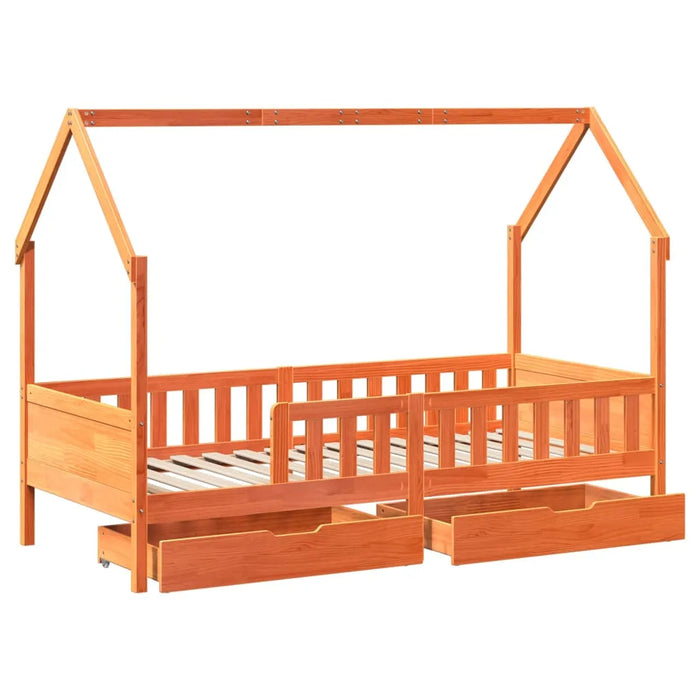 Kids Bed Frame with Drawers in Wax Brown and Solid Wood (80 x 200cm) - Little and Giant Explorers vidaXL