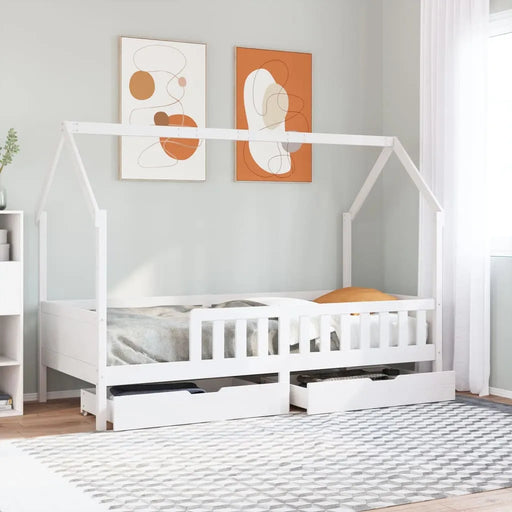 Kids Bed Frame with Drawers in White and Solid Wood (80 x 200cm) - Little and Giant Explorers vidaXL